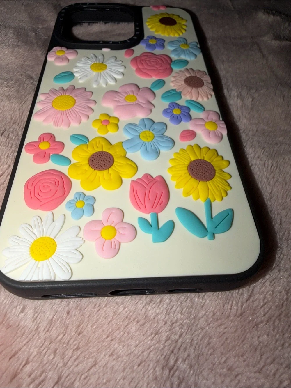 15 pro max Cream Floral Phone Case with Yellow, Pink & Blue Flowers